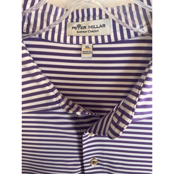 Peter Millar Shirt Mens Extra Large Purple Striped Summer Comfort Performance XL - Picture 4 of 6